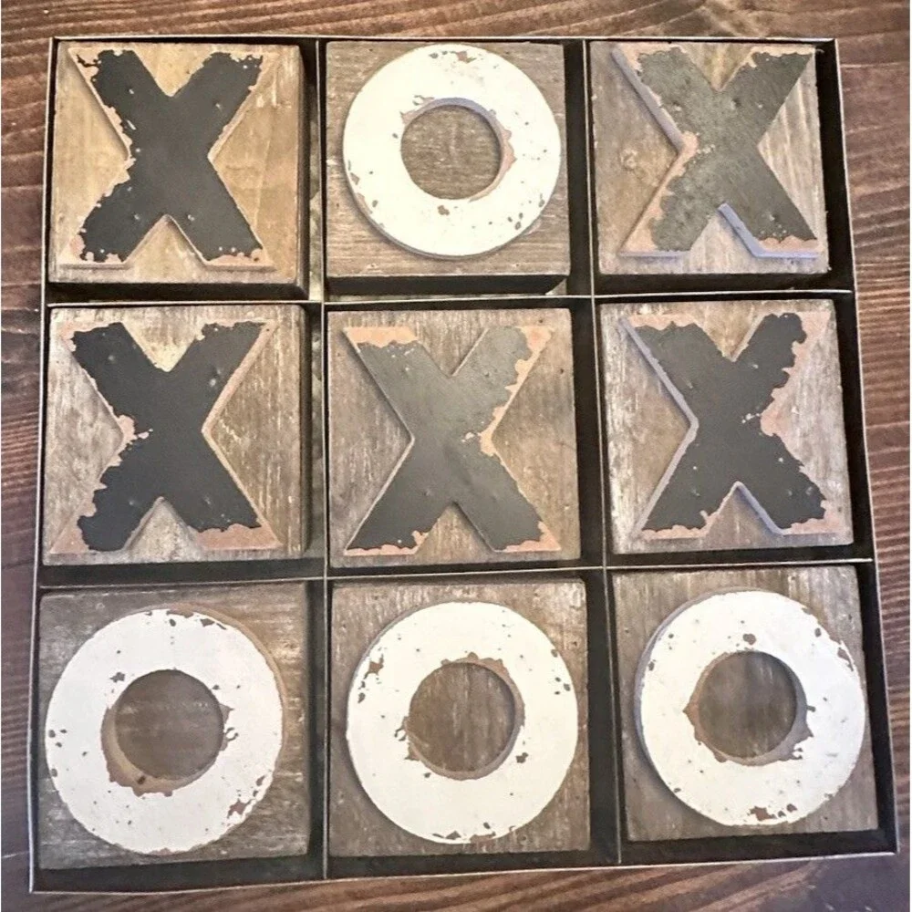Decorative Wood And Metal Large Tabletop Tic Tac Toe Board Farmhouse Kids Adults